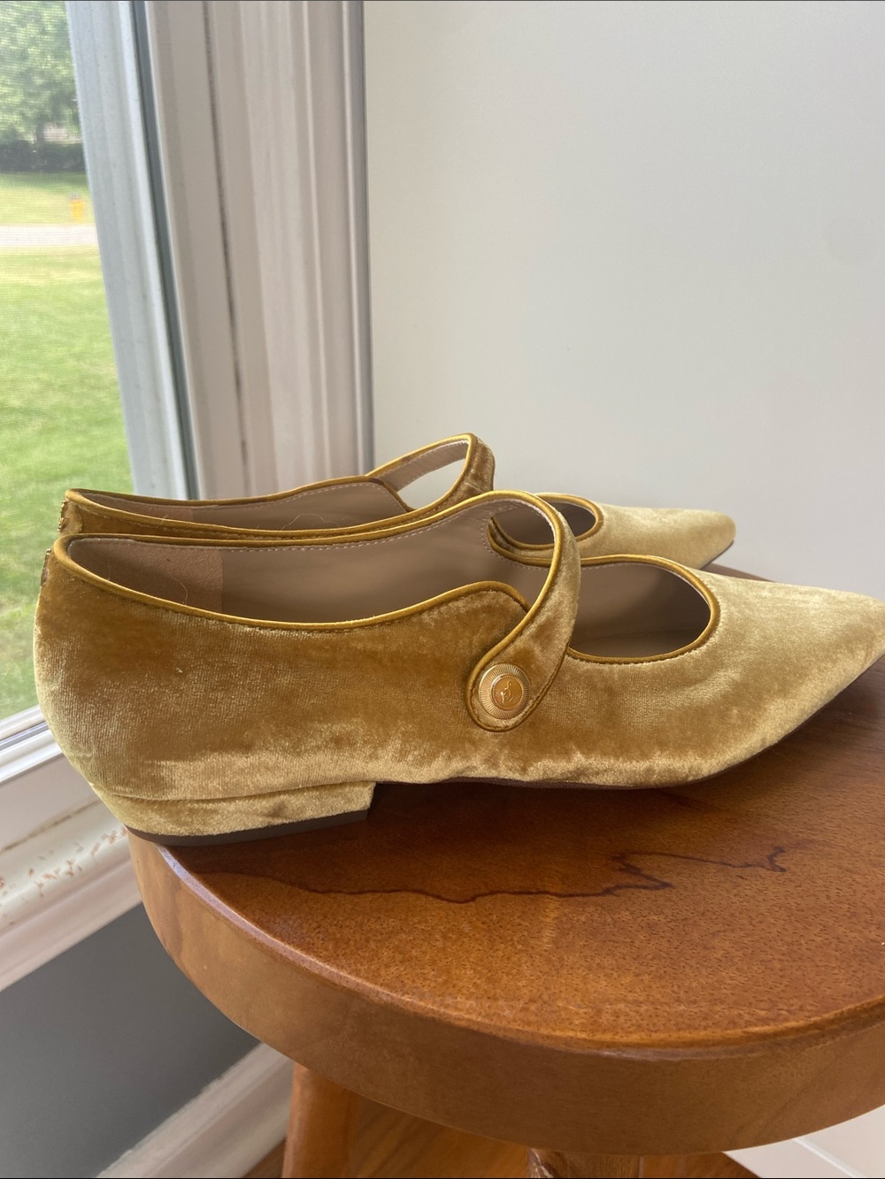 Sam Edelman Jene Mary Jane Pointed Toe Flat in Saffron Velvet (retired) - Picture 9 of 11